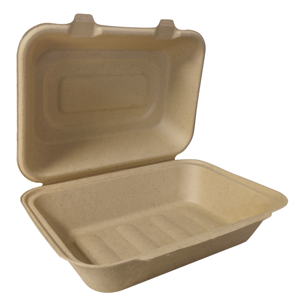 9" x 6" x 3" PFAS FREE ECO BIODEGRADABLE FIBER HINGED CONTAINERS - 200CT