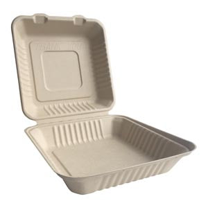 9"x9"x3" ECO BIODEGRADABLE COMPOSTABLE BAMBOO 1 COMPARTMENT HINGED CONTAINERS - 200CT