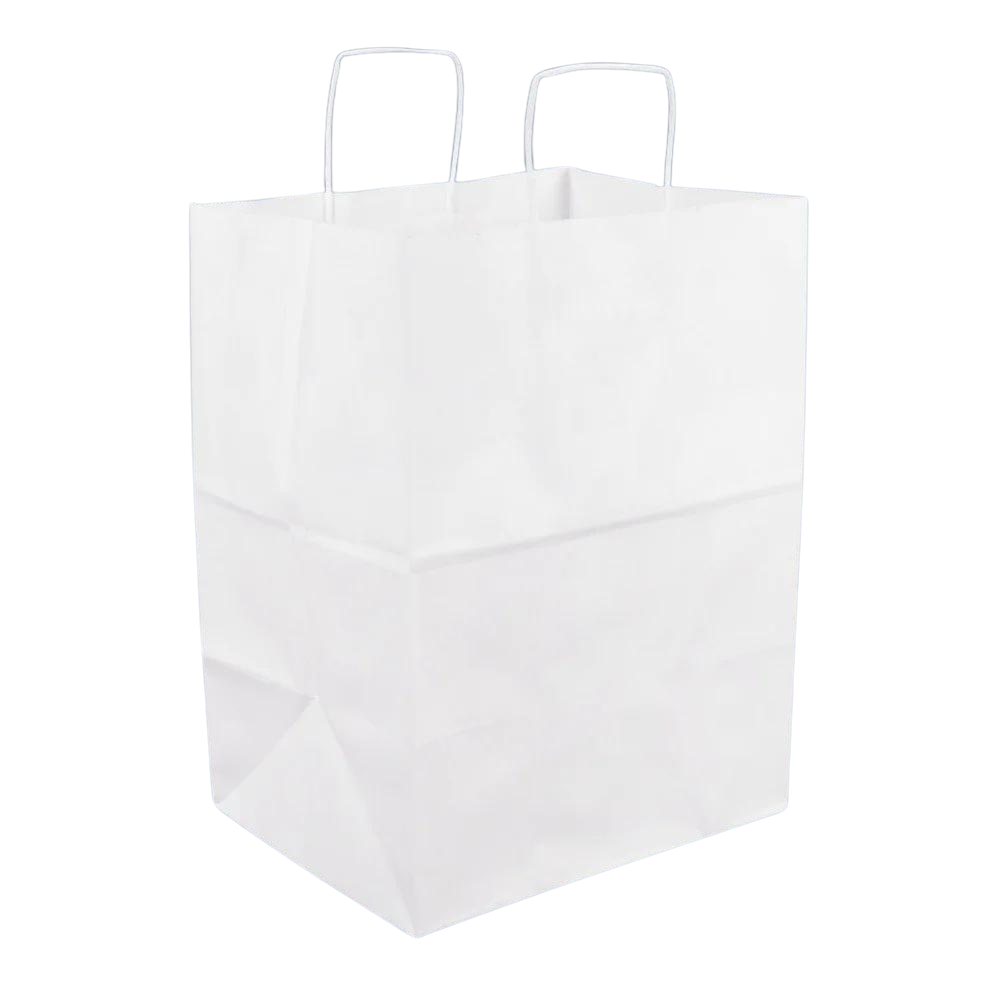 TRAVELER 60# WHITE SHOPPING BAG 13"x6"x15-3/4" 250CT